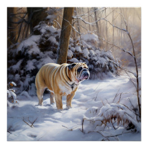 Póster Bulldog Deixe Nevar Natal Escovado