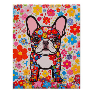 Póster Bulldog e Flores Franceses 001 - Tailor jewel