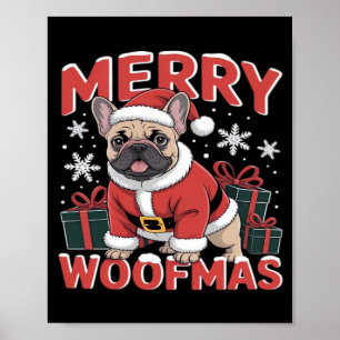 Poster Bulldog Francês Chapéu do Papai Noel Natal Alegre 