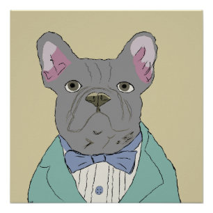 Póster Bulldog Francês Cinza