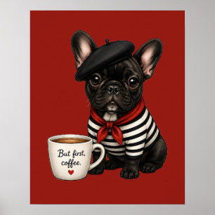 Poster Bulldog Francês com café