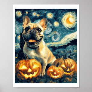 Poster Bulldog Francês de van gogh noite estrelada hallow
