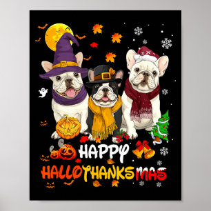 Poster Bulldog Francês Feliz Hallothanksmas Amante de Cac