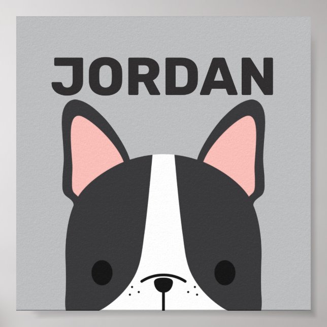Poster Bulldog Francês Fofo com Nome Personalizado (Frente)