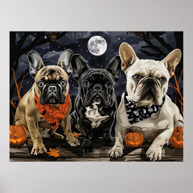 Poster Bulldog Francês Halloween Assustador (Frente)