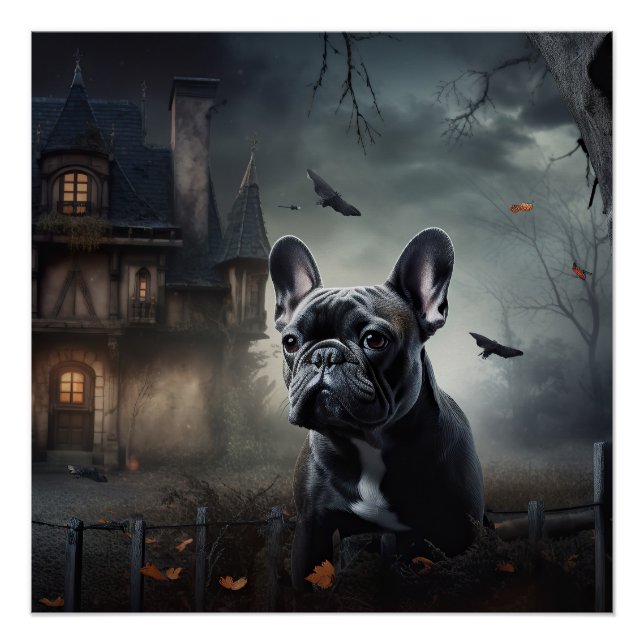 Póster Bulldog Francês Halloween Assustador (Frente)