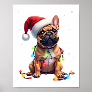 Poster Bulldog Francês Iluminação de Natal Papai Noel Bul