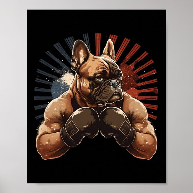 Poster Bulldog Francês Kickboxing Arte Marcial Boxe Cacho (Frente)