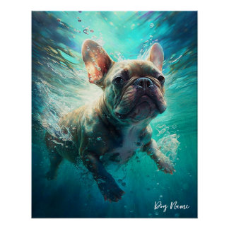 Póster Bulldog Francês nadando na água 002