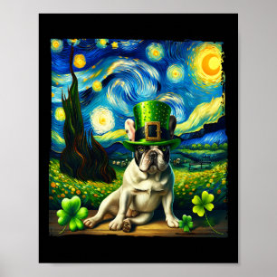 Poster Bulldog Francês Noite Estrelada Dia de São Patríci