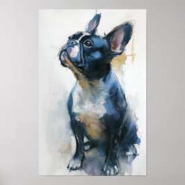 Poster Bulldog francês sentado em aquarela