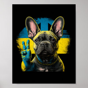 Poster Bulldog Francês Ucrânia Paz e Amor Bandeira Ajuda