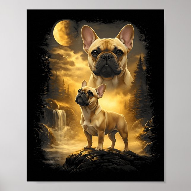 Poster Bulldog francês ! uivando para a lua meme anos 90 (Frente)