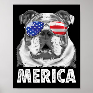 Poster Bulldog Inglês 4 De Julho Merica Homens Mulheres B