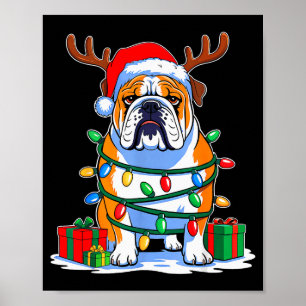Poster Bulldog Inglês Árvore de Natal Luzes Divertido Xm
