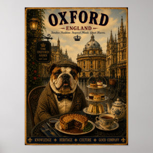 Poster Bulldog Inglês em Arte de Viagem Vintage de Oxford
