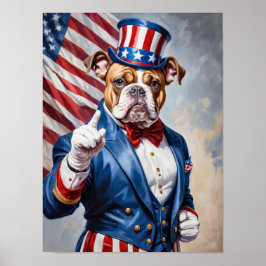 Poster Bulldog Patriótico na pose do Tio Sam