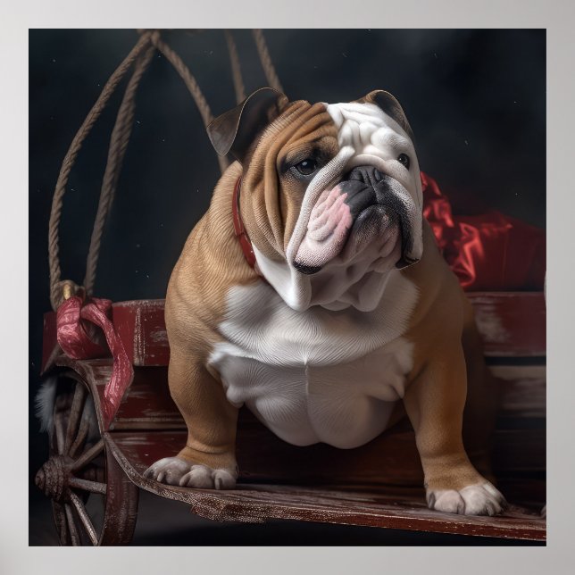 Poster Bulldog Snowy Sleigh Decência de Natal (Frente)