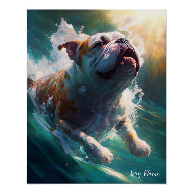 Póster Bulldog swimming in water 002 (Frente)