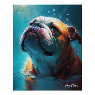 Póster Bulldog swimming in water 005