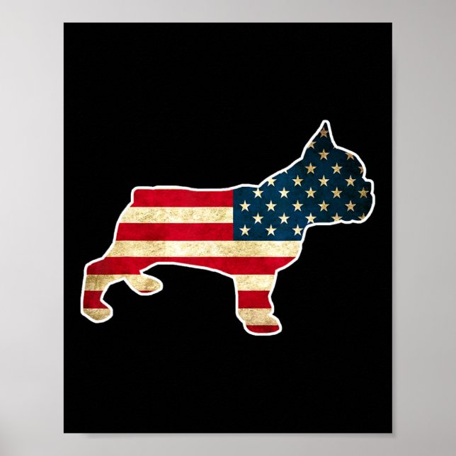 Poster Bulldogue Francês do Dia 4 de Julho Bandeira Ameri (Frente)