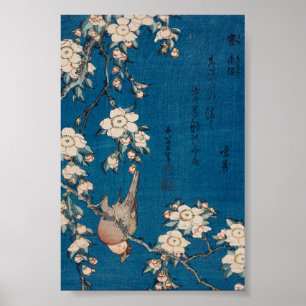 Póster Bullfinch em um ramo Weeping da cereja por Hokusai