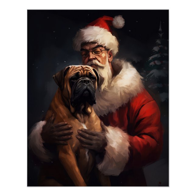 Póster Bullmastiff Com Papai Noel Natal Festivo (Frente)