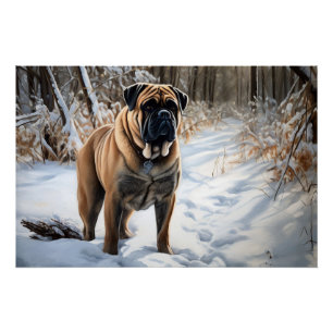 Póster Bullmastiff Deixar Neve Natal