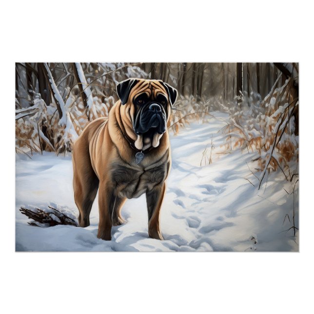 Póster Bullmastiff Deixe Nevar Natal (Frente)