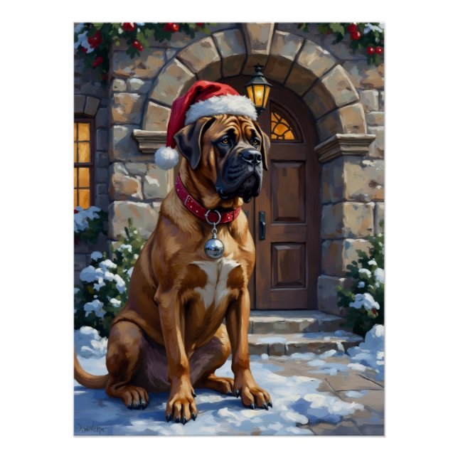 Póster Bullmastiff Dog Guardian of Christmas Manor Art (Frente)