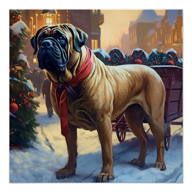 Póster Bullmastiff Natal Festivo (Frente)