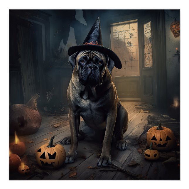 Póster Bullmastiff Pumpkins Halloween Scary (Frente)