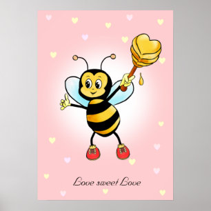Poster Bumble Abelha Feliz & Favo de Mel em Rosa