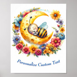 Poster Bumble Bee Bebê Fofo Personalizado Dormindo na Lua