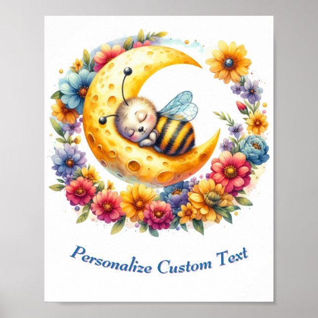 Poster Bumble Bee Bebê Fofo Personalizado Dormindo na Lua (Frente)