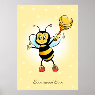 Poster Bumble Bee & Honeycomb Felizes e Bonitos com Coraç