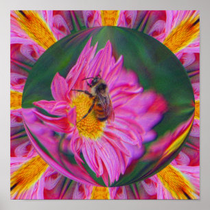Poster Bumble Bee Pink Daisy Abstrato Nature Art