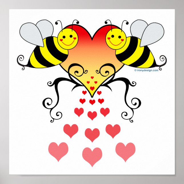 Póster Bumble Bees Hearts Love (Frente)