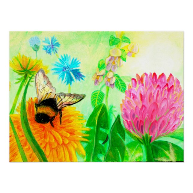 Póster Bumblebee em dandelion (Frente)