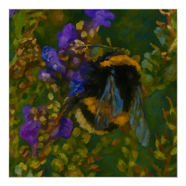 Póster Bumblebee Entre Blooms Roxos (Frente)