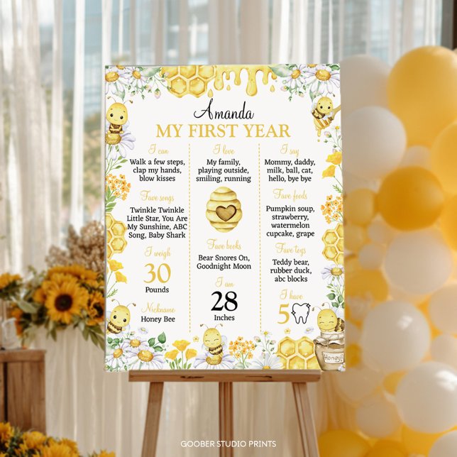 Poster Bumblebee First Bee Day Birthday Milestone Sign (Criador carregado)