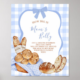 Poster Buneca Xadrez Gingham Azul Quão Grande É a Barriga