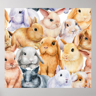 Poster Bunnies Watercolor Fundo Animal