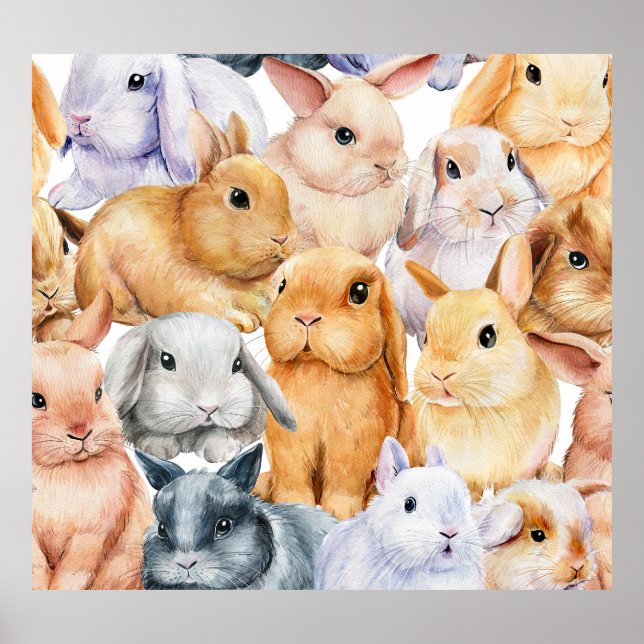 Poster Bunnies Watercolor Fundo Animal (Frente)