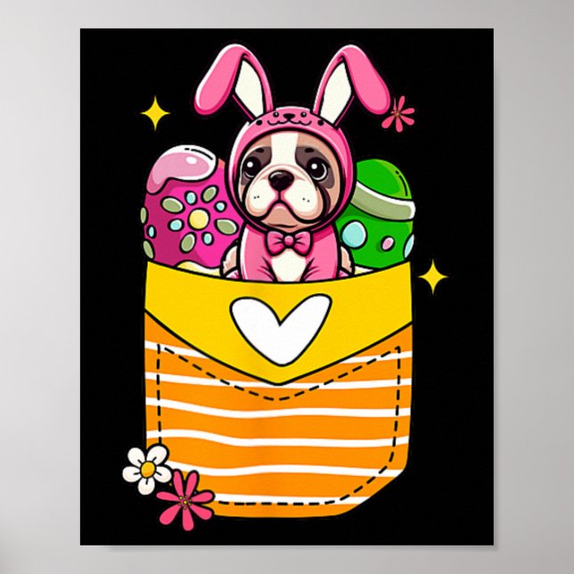 Poster Bunny Bulldog Francês Ovos de Chocolate de Páscoa  (Frente)