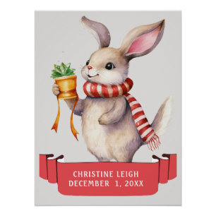 PÓSTER BUNNY DE INVERNO COM O NOME DE CRIANÇAS BRANCAS VE