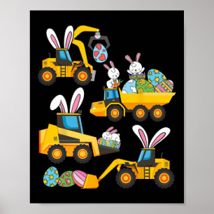 Poster Bunny Ovos Escavadeira de Construção Dia de Páscoa