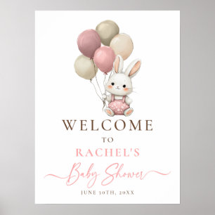 Poster Bunny Rabbit Balloon Pink Baby Girl Chá bem-vindo