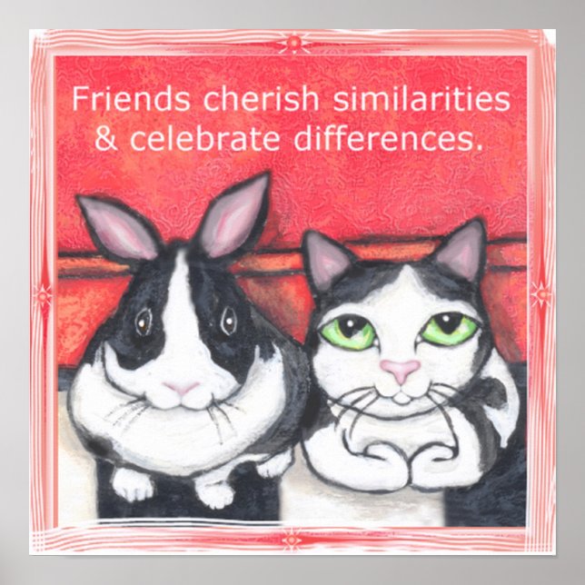 Póster Bunny Rabbit e Tuxedo Cat Amigos (Frente)