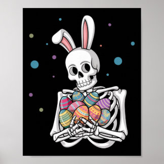 Poster Bunny Skeleton Holding Easter Eggs Funny Easter Da